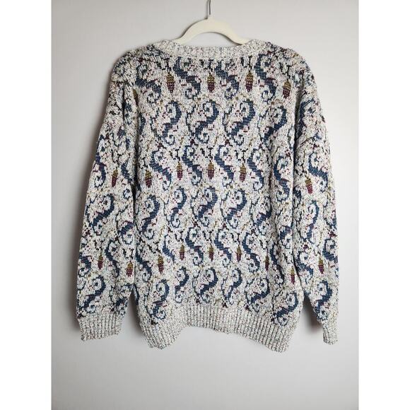 Vintage men's 3D knit button front cardigan sz XL grandpacore Academic preppy - Picture 3 of 7